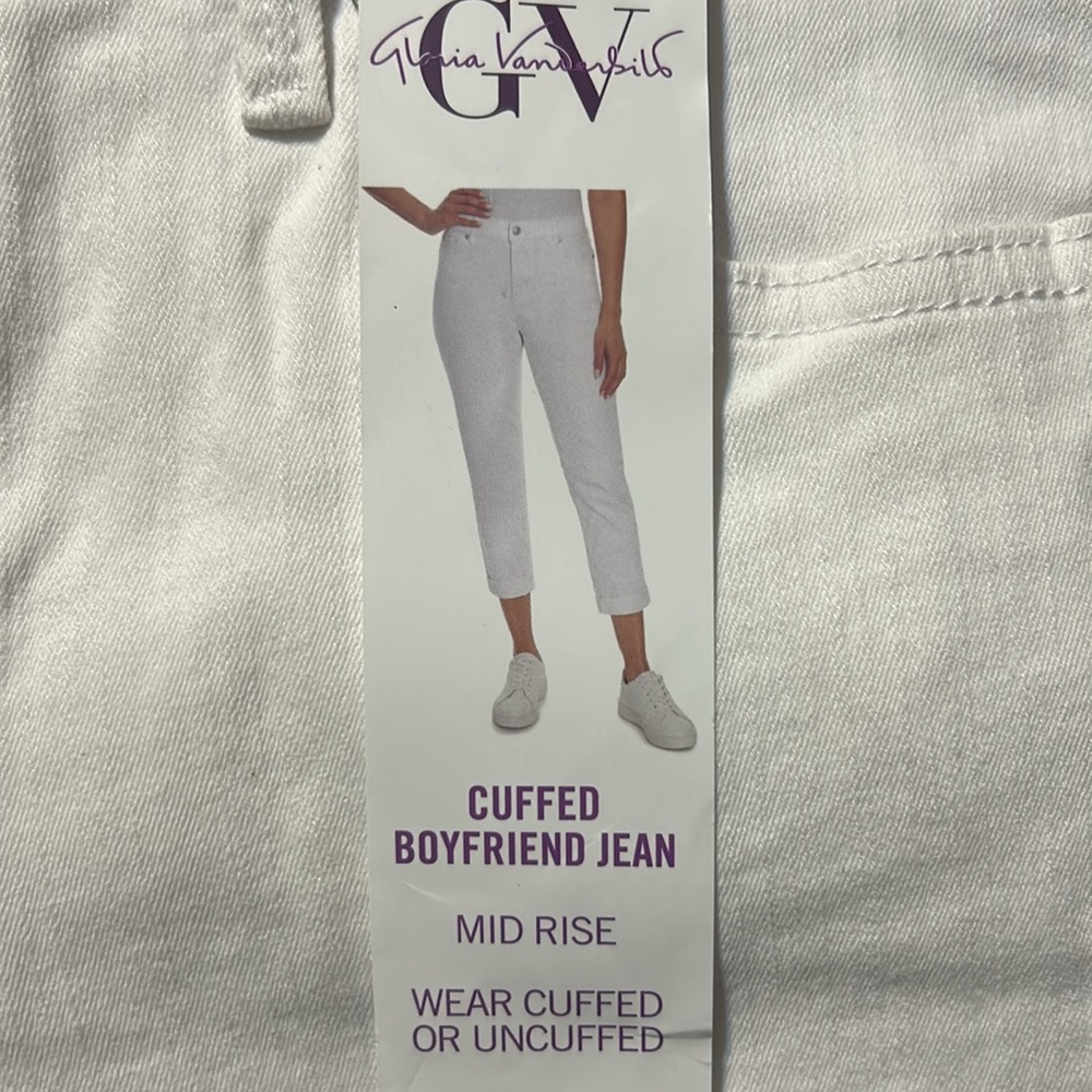 Gloria Vanderbilt Mid Rise Cuffed Boyfriend Jeans White Size 8, 12 NWT